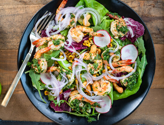 Shrimp with Gem and Radicchio Salad