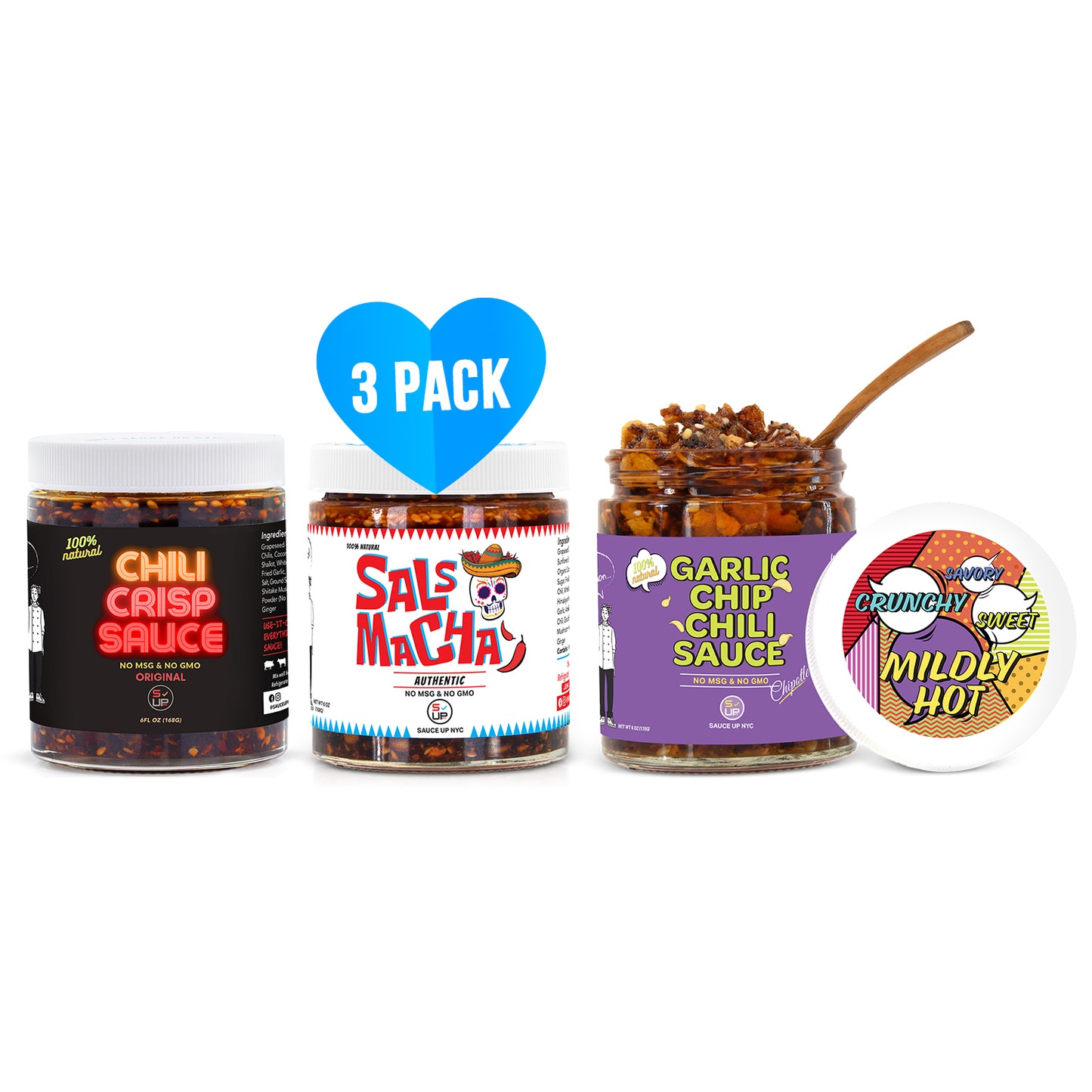 Triple Threat Flavor Bomb – Crispy Heat, Smoky Depth & Umami Crunch! 🌶️ - ( Chili Crisp Original + Salsa Macha Authentic + Garlic Chip Chipotle ) -3pk
